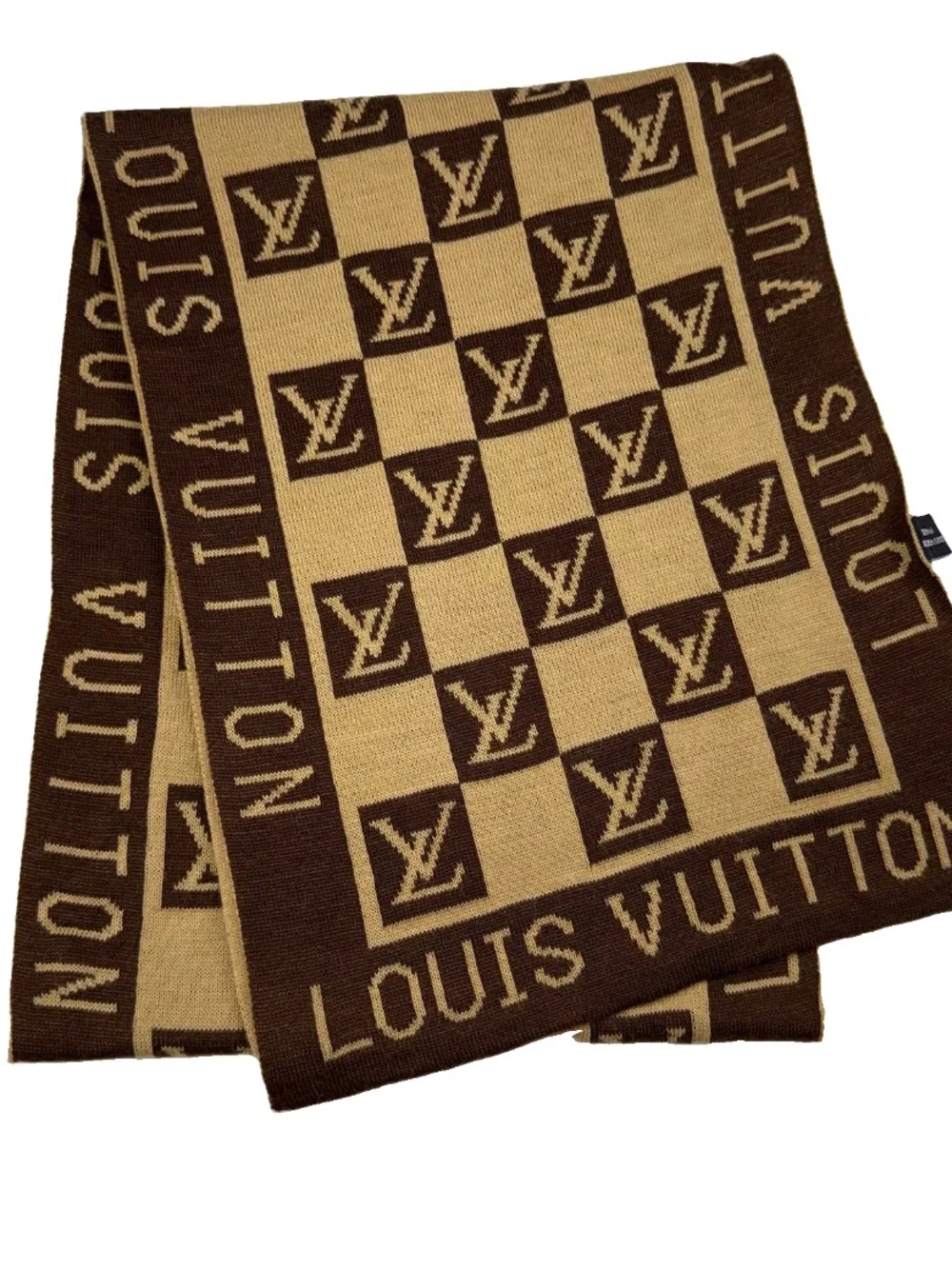 Scarf Brown Tan Monogram Cashmere Knit Winter Brown Tan LV